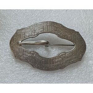 Victorian Silver Buckle Sash Pin Floral Design